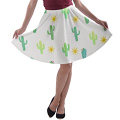 Green Cacti With Sun A-line Skater Skirt by SychEva