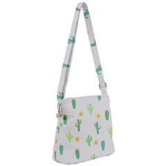 Green Cacti With Sun Zipper Messenger Bag by SychEva