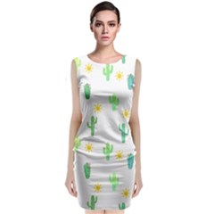Green Cacti With Sun Sleeveless Velvet Midi Dress by SychEva