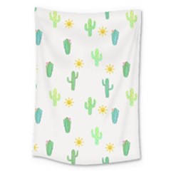 Green Cacti With Sun Large Tapestry by SychEva