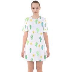 Green Cacti With Sun Sixties Short Sleeve Mini Dress by SychEva