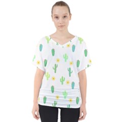 Green Cacti With Sun V-neck Dolman Drape Top by SychEva