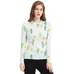 Green Cacti With Sun Women s Long Sleeve Rash Guard by SychEva