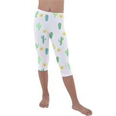 Green Cacti With Sun Kids  Lightweight Velour Capri Leggings  by SychEva