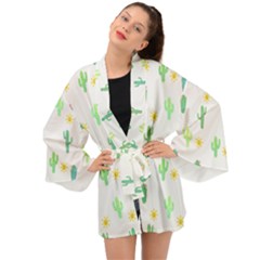 Green Cacti With Sun Long Sleeve Kimono by SychEva