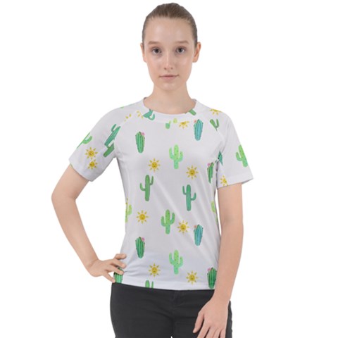 Green Cacti With Sun Women s Sport Raglan Tee by SychEva