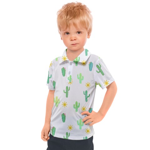 Green Cacti With Sun Kids  Polo Tee by SychEva