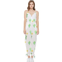 Green Cacti With Sun Sleeveless Tie Ankle Jumpsuit by SychEva