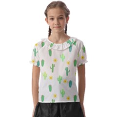 Green Cacti With Sun Kids  Frill Chiffon Blouse by SychEva