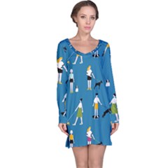 Girls Walk With Their Dogs Long Sleeve Nightdress by SychEva