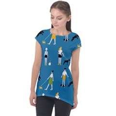 Girls Walk With Their Dogs Cap Sleeve High Low Top by SychEva