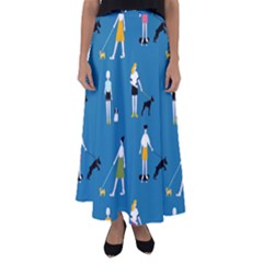 Girls Walk With Their Dogs Flared Maxi Skirt by SychEva