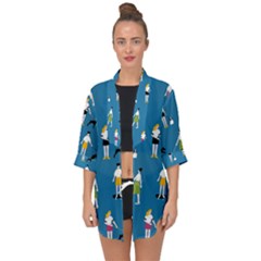 Girls Walk With Their Dogs Open Front Chiffon Kimono by SychEva