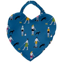 Girls Walk With Their Dogs Giant Heart Shaped Tote by SychEva