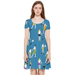 Girls Walk With Their Dogs Inside Out Cap Sleeve Dress