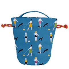 Girls Walk With Their Dogs Drawstring Bucket Bag by SychEva
