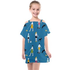 Girls Walk With Their Dogs Kids  One Piece Chiffon Dress by SychEva