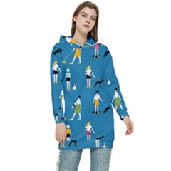 Girls Walk With Their Dogs Women s Long Oversized Pullover Hoodie by SychEva