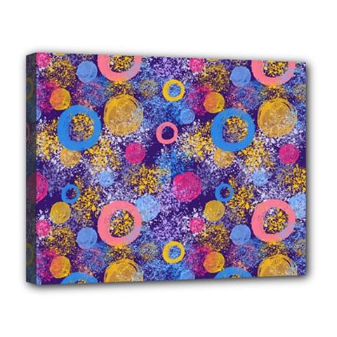 Multicolored Splashes And Watercolor Circles On A Dark Background Canvas 14  X 11  (stretched) by SychEva