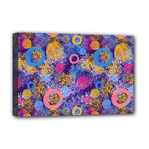 Multicolored Splashes And Watercolor Circles On A Dark Background Deluxe Canvas 18  X 12  (stretched) by SychEva