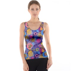 Multicolored Splashes And Watercolor Circles On A Dark Background Tank Top