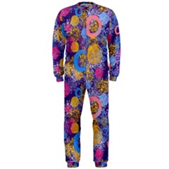 Multicolored Splashes And Watercolor Circles On A Dark Background Onepiece Jumpsuit (men)  by SychEva