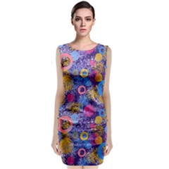 Multicolored Splashes And Watercolor Circles On A Dark Background Classic Sleeveless Midi Dress