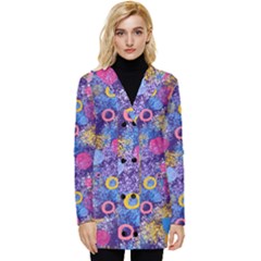 Multicolored Splashes And Watercolor Circles On A Dark Background Button Up Hooded Coat  by SychEva