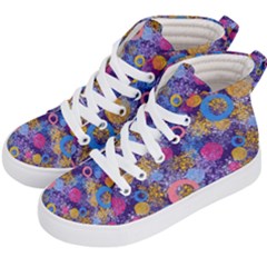 Multicolored Splashes And Watercolor Circles On A Dark Background Kids  Hi-Top Skate Sneakers