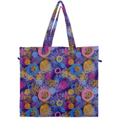 Multicolored Splashes And Watercolor Circles On A Dark Background Canvas Travel Bag by SychEva