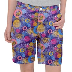 Multicolored Splashes And Watercolor Circles On A Dark Background Pocket Shorts by SychEva