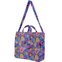 Multicolored Splashes And Watercolor Circles On A Dark Background Square Shoulder Tote Bag by SychEva