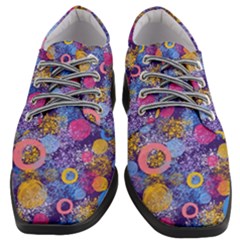 Multicolored Splashes And Watercolor Circles On A Dark Background Women Heeled Oxford Shoes by SychEva