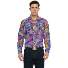 Multicolored Splashes And Watercolor Circles On A Dark Background Men s Long Sleeve Pocket Shirt  by SychEva