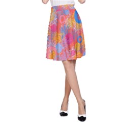 Multicolored Splashes And Watercolor Circles On A Dark Background A-line Skirt by SychEva