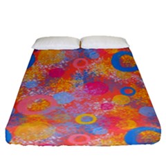 Multicolored Splashes And Watercolor Circles On A Dark Background Fitted Sheet (queen Size) by SychEva