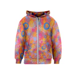 Multicolored Splashes And Watercolor Circles On A Dark Background Kids  Zipper Hoodie by SychEva