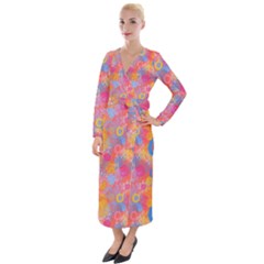 Multicolored Splashes And Watercolor Circles On A Dark Background Velvet Maxi Wrap Dress by SychEva