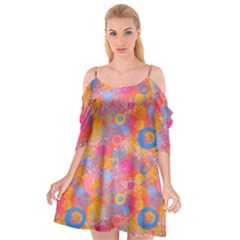 Multicolored Splashes And Watercolor Circles On A Dark Background Cutout Spaghetti Strap Chiffon Dress by SychEva