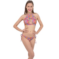 Multicolored Splashes And Watercolor Circles On A Dark Background Cross Front Halter Bikini Set by SychEva