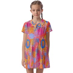 Multicolored Splashes And Watercolor Circles On A Dark Background Kids  Asymmetric Collar Dress by SychEva