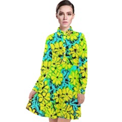 Chrysanthemums Long Sleeve Chiffon Shirt Dress