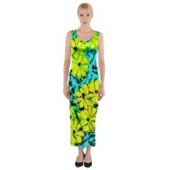 Chrysanthemums Fitted Maxi Dress
