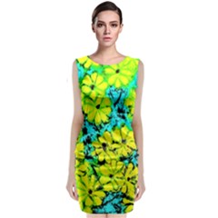 Chrysanthemums Sleeveless Velvet Midi Dress