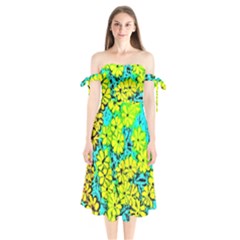 Chrysanthemums Shoulder Tie Bardot Midi Dress