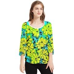 Chrysanthemums Chiffon Quarter Sleeve Blouse