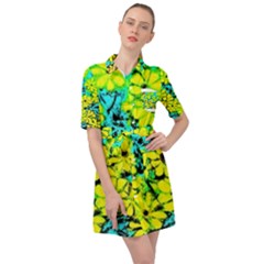 Chrysanthemums Belted Shirt Dress