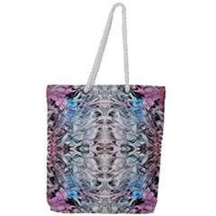 Abstract Waves Iii Full Print Rope Handle Tote (large)