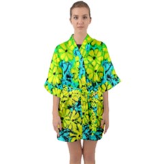 Chrysanthemums Half Sleeve Satin Kimono 