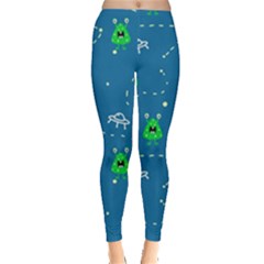 Funny Aliens With Spaceships Leggings  by SychEva